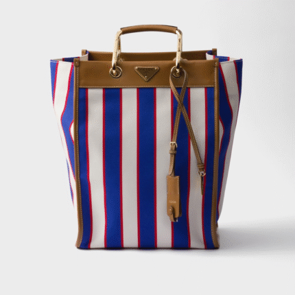 Large printed canvas and leather tote bag